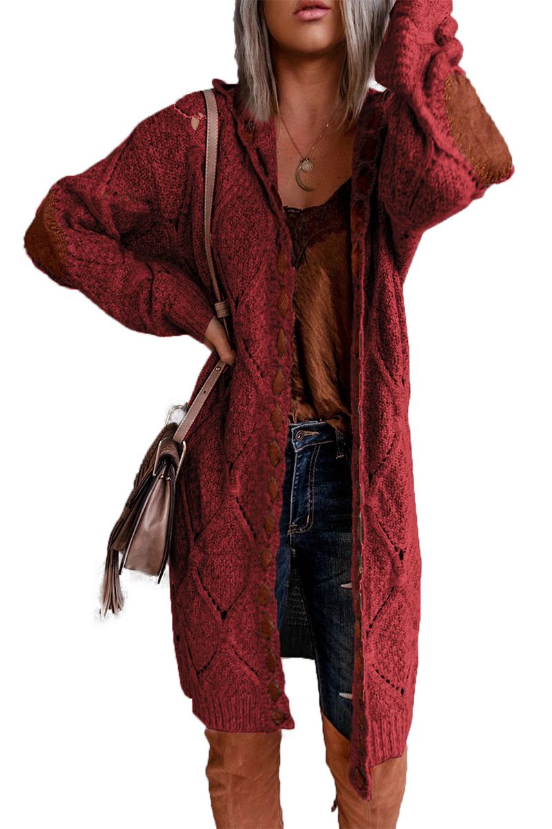 Maglione con cappuccio lavorato a maglia da donna, a maniche lunghe, cardigan, giacca_voghion.com