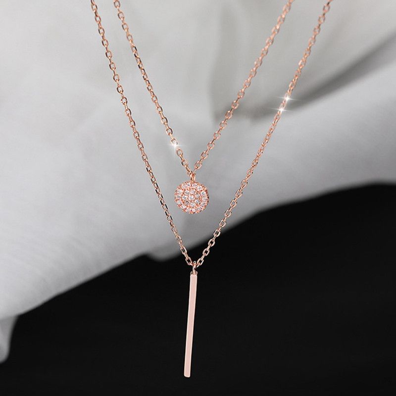 Collana lunga geometrica a doppio strato circolare scintillante per la moda femminile, semplice e alla moda con diamanti intarsiati_voghion.com
