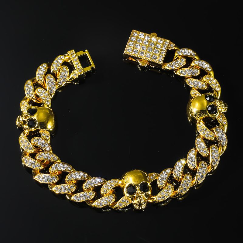 Men's Personality Cuban Chain Trendy Full Diamond Hip Hop Skull Necklace Jewelry_voghion.com