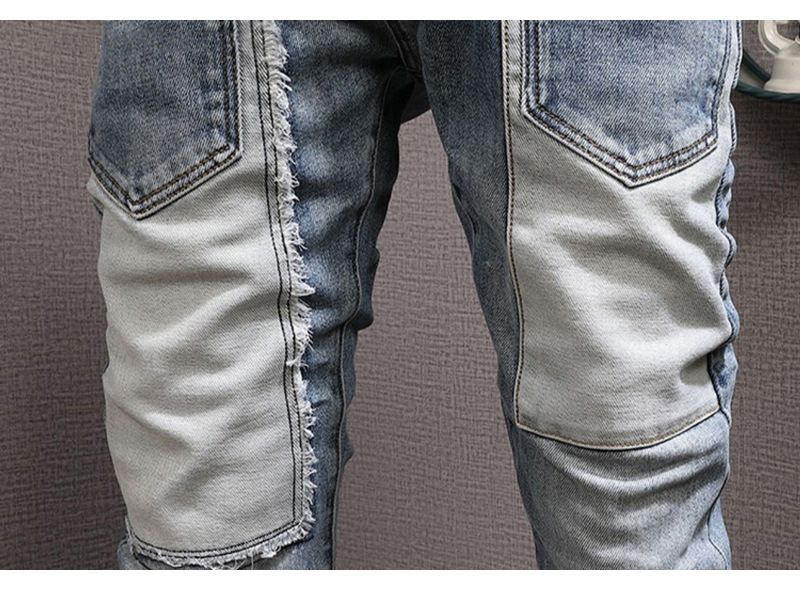 Pantalones largos ajustados y elásticos para hombre, con costuras y agujeros_voghion.com