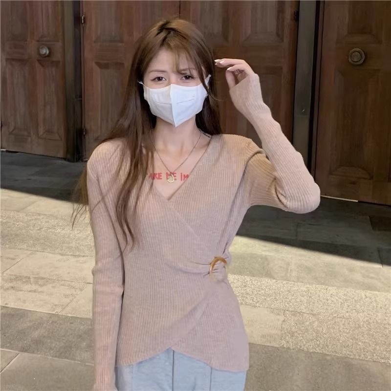 Maglione in stile francese per ragazza, design unico, autunno e inverno 2025, nuova maglia con scollo a V per donna con sensazione di alta qualità_voghion.com