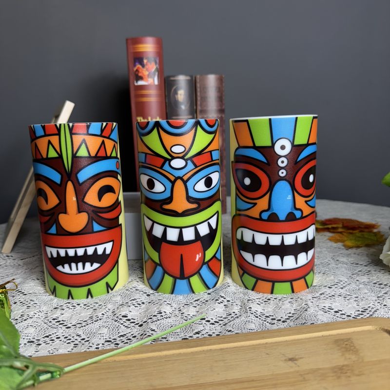 Bougies électroniques d'Halloween transfrontalières, masques Tiki, impression de télécommande de bar, électronique LED de décoration intérieure_voghion.com