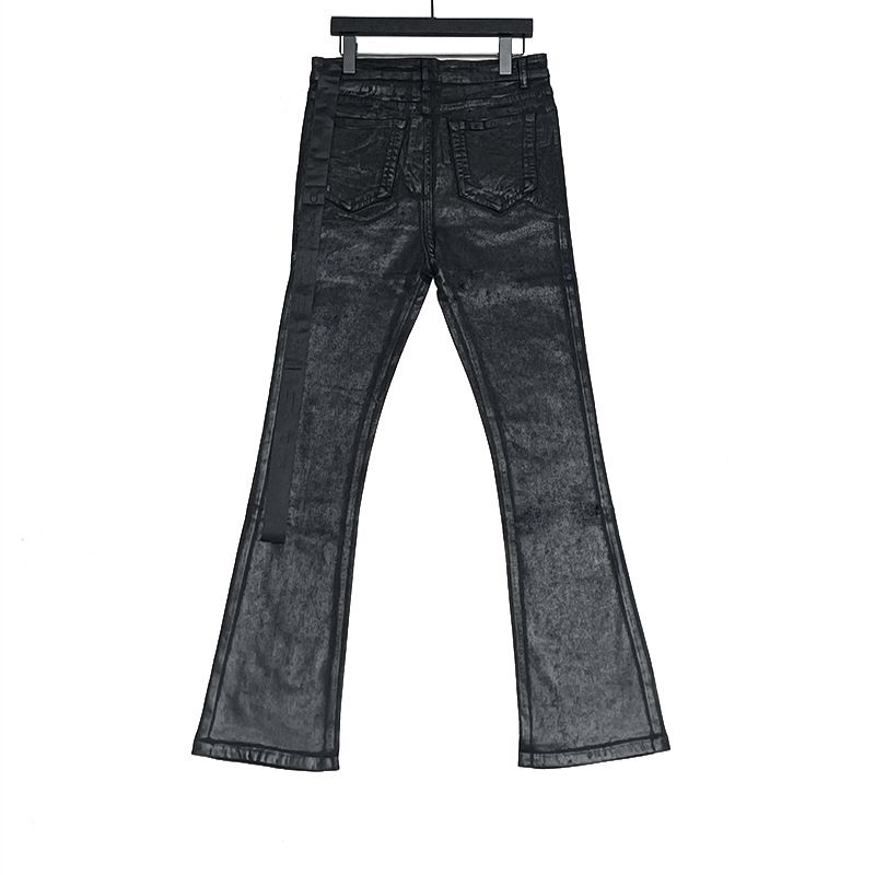 Wax Pants, Long Pants, Purely Hand-brushed Wax-coated Wax-faced Flared High-elastic Jeans, Dark Wind_voghion.com