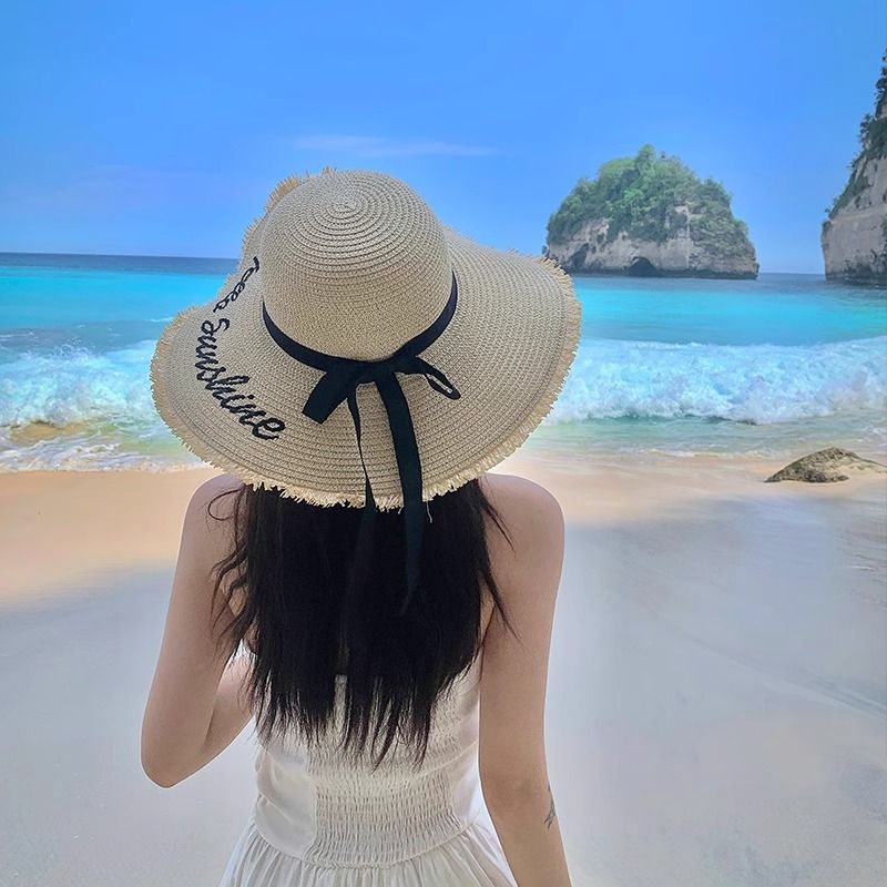 Beach Vacation Wide Brim Sun For Women 2025 Spring Summer New Style Sunshade French Woven Straw Hat Trendy_voghion.com
