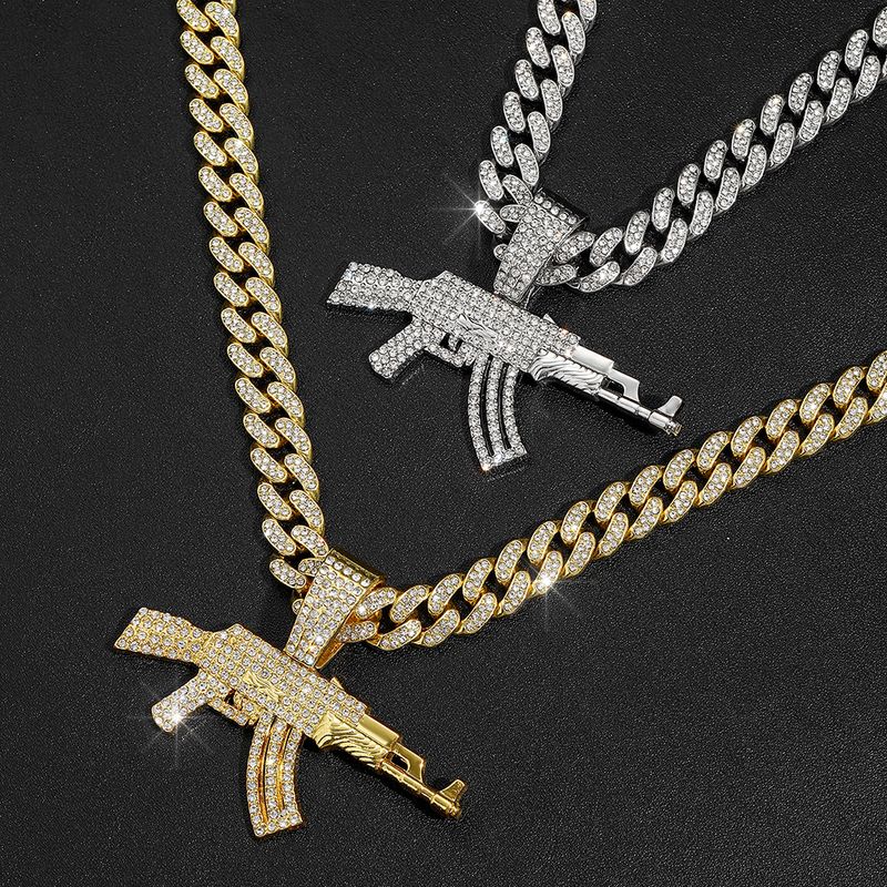 Gioielli e accessori unisex in lega, periferico da gioco, mitragliatore AK, catena cubana, collana con armi da fuoco, stile hip hop da uomo, catena per maglione_voghion.com