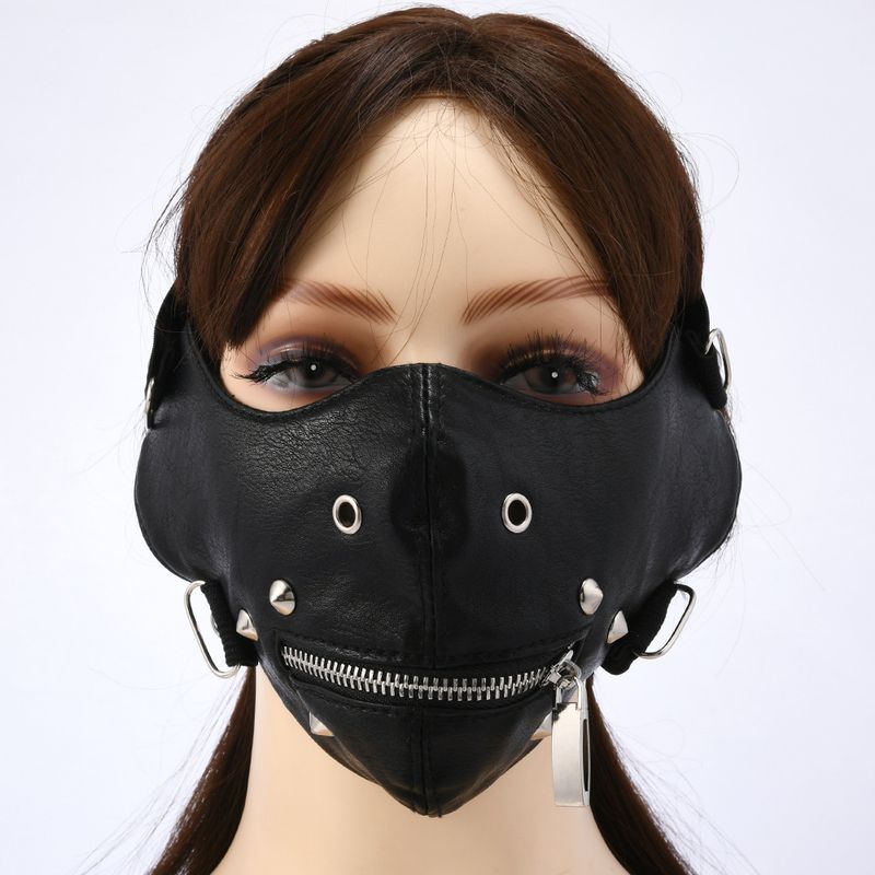 Maschera da uomo punk con cerniera in pelle per feste di carnevale, nuova_voghion.com