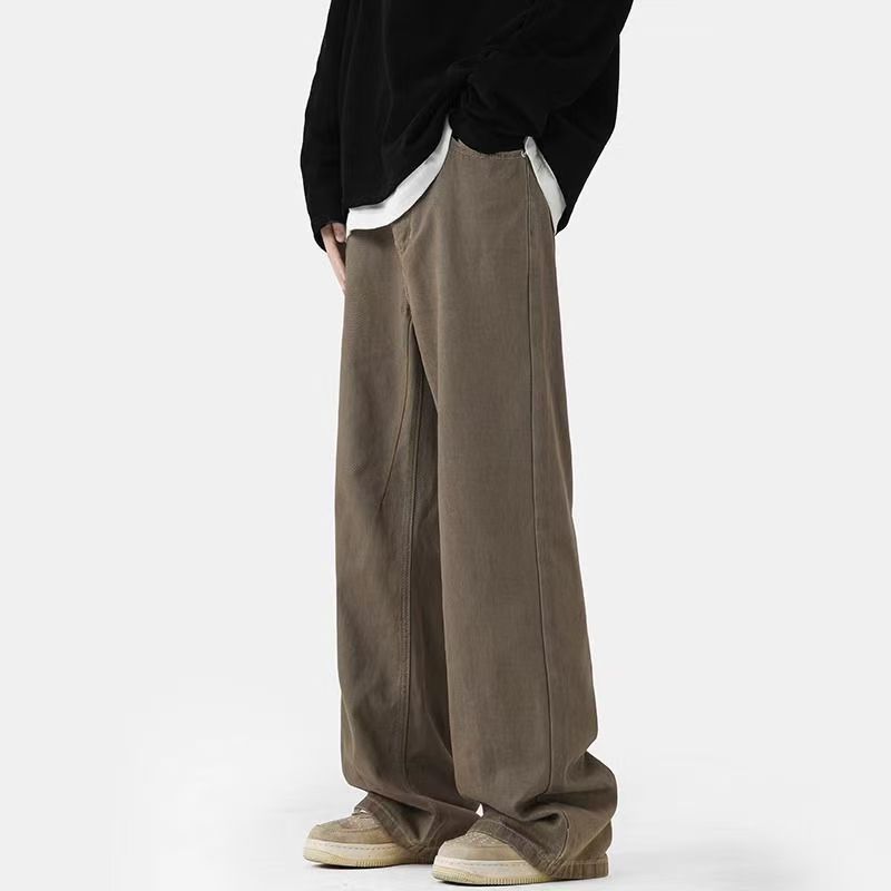 Premium Products Trendy Brand Micro Flared Jeans For Men, Loose And Clean Fit, Washed Design, Straight Leg Casual Long Pants_voghion.com