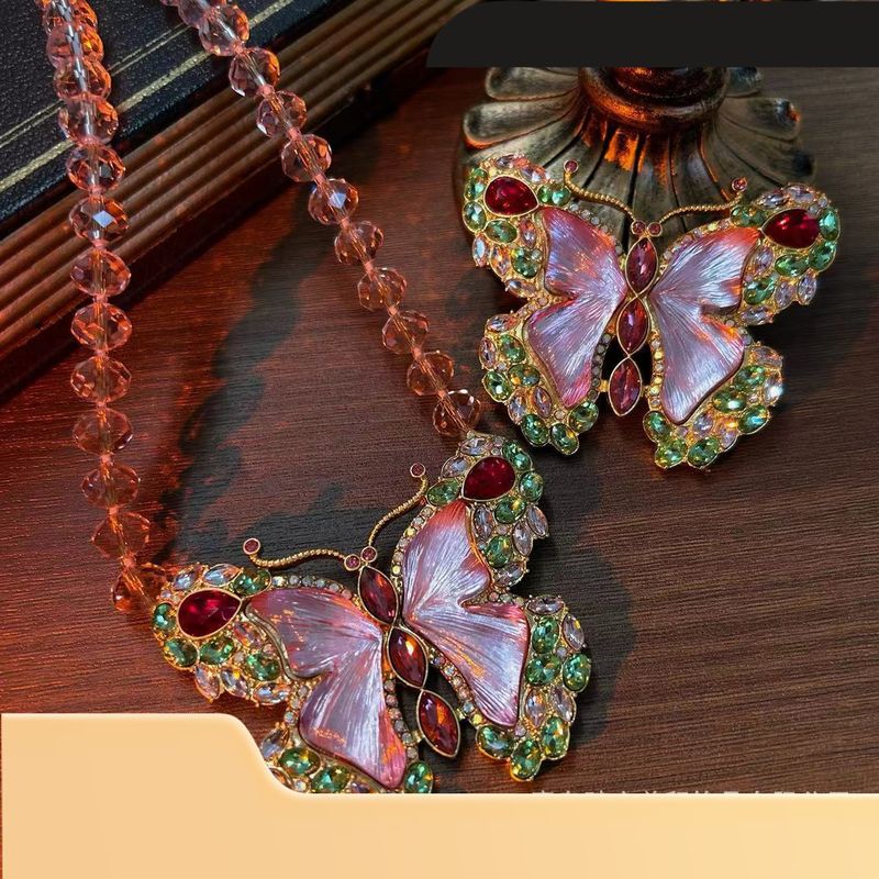 Set di collana con spilla e strass a forma di farfalla, stile fata, carina e vintage_voghion.com