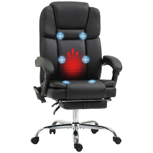 Vinsetto 6 Point Vibration Massage Office Chair PU Leather Heated Reclining Adjustable Height Black_voghion.com