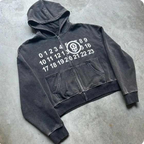 Sweat à capuche zippé 2024, cardigan à capuche cool pour célébrités d'Internet, petite lettre cloche, nouvelle veste imprimée_voghion.com