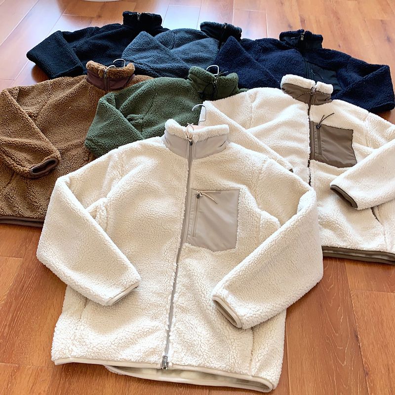 Winddichte Unisex-Jacke mit Fleecefutter – gemütlicher Paarmantel mit Stehkragen, Polyester-Außenmaterial für Herbst und Winter_voghion.com