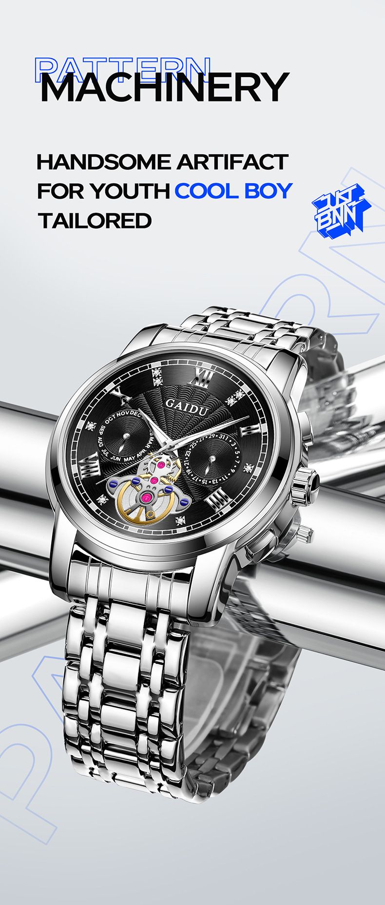 Relógio Masculino - Relógio de Quartzo Empresarial Moderno com Pulseira de Aço Inoxidável, à Prova D'água e Luminoso, Mostrador Redondo de 40mm_voghion.com