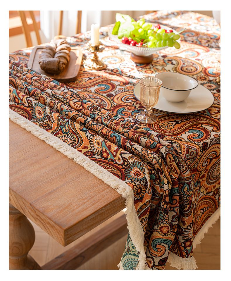 Nappe en coton et lin, style peinture à l'huile, rectangulaire, de haute qualité, style ins, pour table basse_voghion.com
