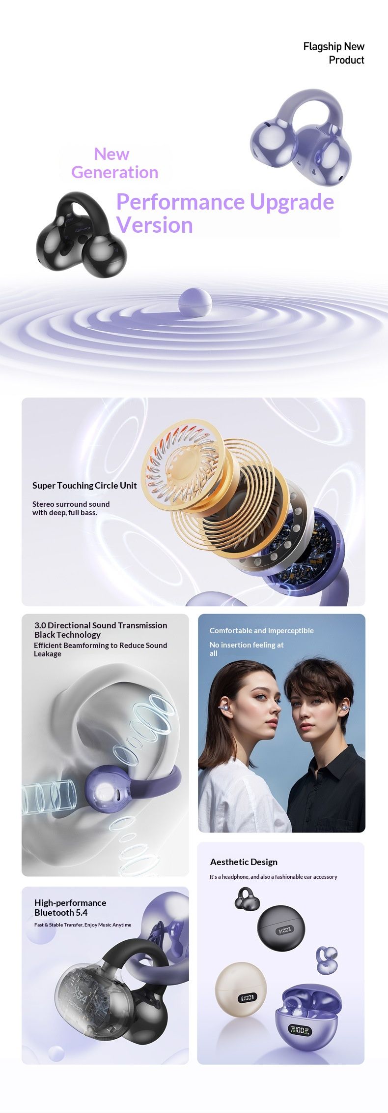 Nouveaux écouteurs Bluetooth Q71 non intra-auriculaires Réduction efficace du bruit Faible latence Qualité sonore sans perte Conduction osseuse_voghion.com