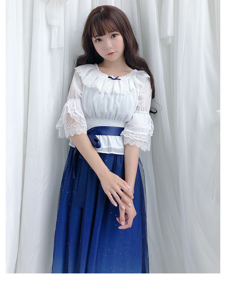 Lolita Summer Dress With Gradient Starry Sky Print - Cute JSK Sleeveless Dress With Mesh Overlay For Kawaii Fashion_voghion.com