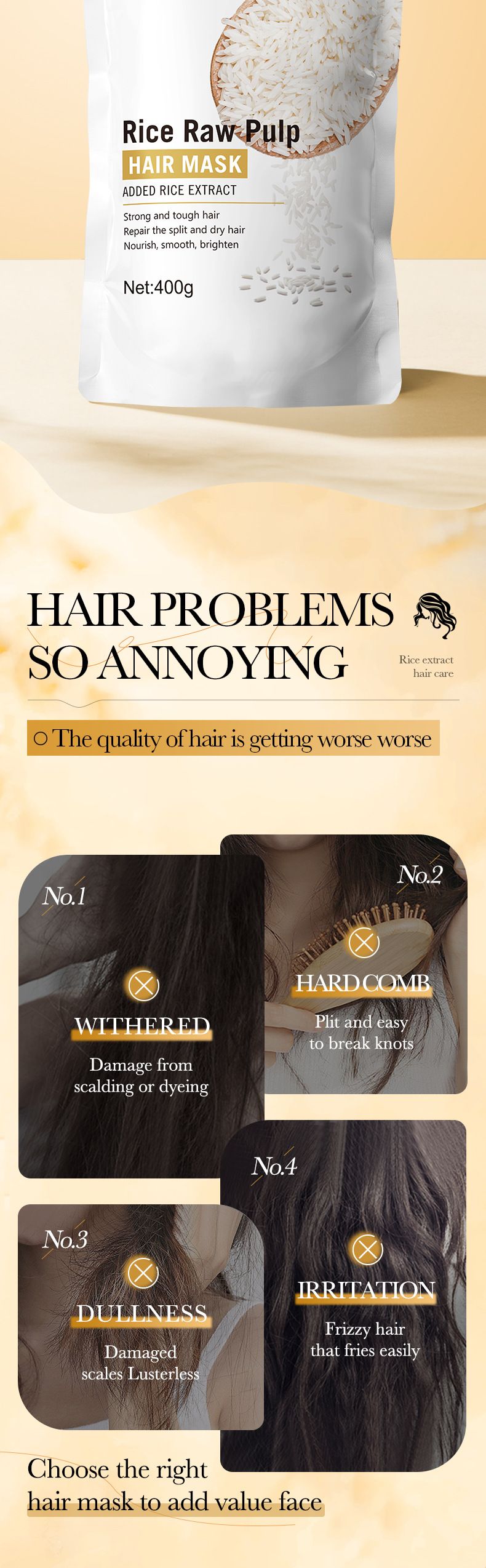 Haarmaske aus englischem Reisbrei 400 g BIOAOUA Glatter und flauschiger Conditioner_voghion.com