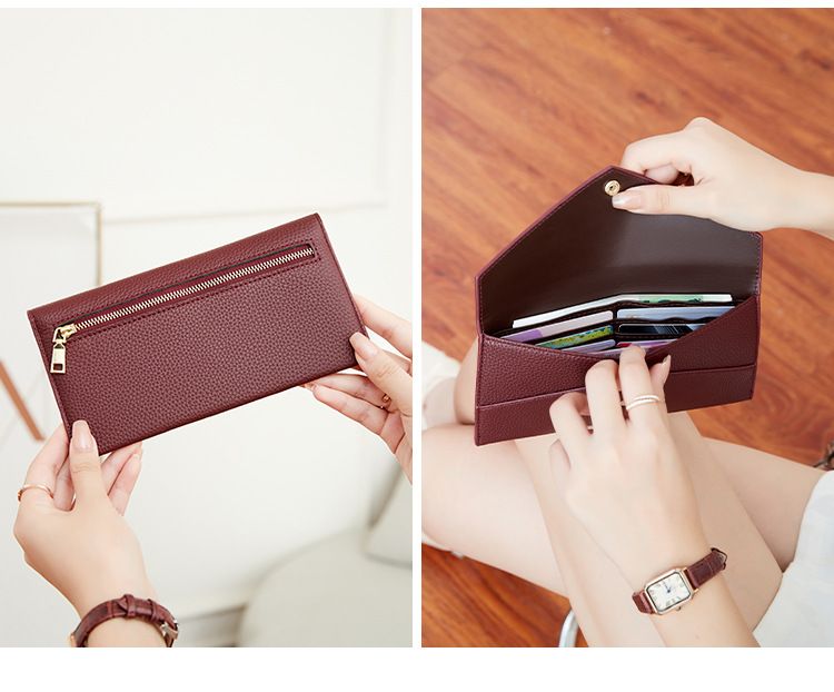 Damen- und Herren-Geldbörse, RFID-Schutz, Diebstahlschutz, Damen-Geldbörse, weiches Lychee-Leder, lange Umschlagtasche, ultradünne und einfache Clutch_voghion.com