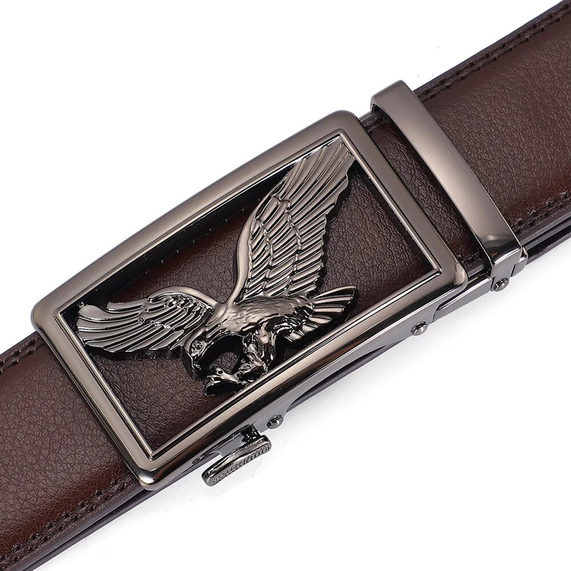 Genuine Leather Men's Belt Golden Gray Automatic Eagle Buckle Belts for Man High Quality Designer Waist Strap 3.5 CM Big_voghion.com