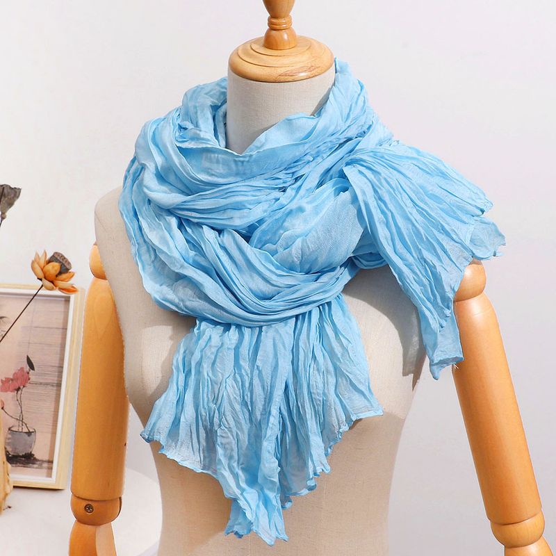 Grenzüberschreitender Außenhandel, geknitterter, gedrehter Baumwoll-Leinen-Schal, langer Schleier, künstlerisches einfarbiges Kopftuch, extra groß_voghion.com