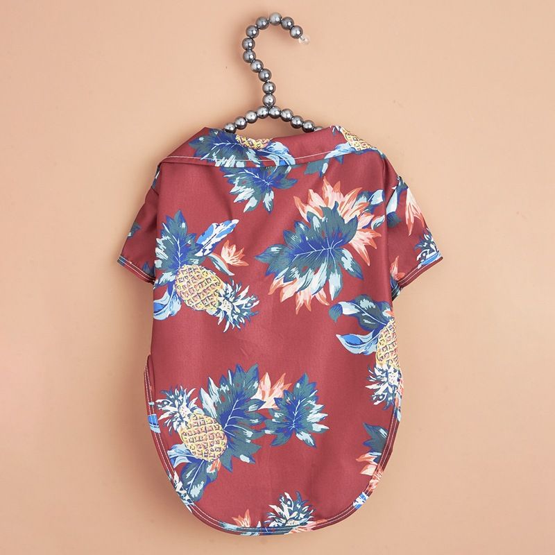 Golden Retriever Teddy Haustierkleidung Hawaiian Fruit Ananas Kokosnussbaum Strandhemd Lässiges Hundekatzen-Frühlings-Sommer-Outfit_voghion.com