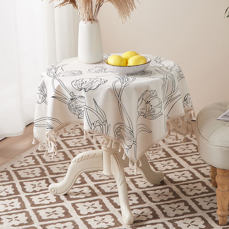 Tulip Print Poly-Cotton Tablecloth – Stylish & Durable Cover For Dining Table, Coffee Table, Or Kitchen Counter | Heat-Resistant & Anti-Slip_voghion.com