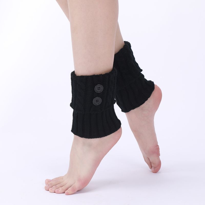 Bottes chaudes en laine neuve pour femmes, couvre-pieds, tricot d'automne et d'hiver, torsades de pâte frite, bouton, jambe courte, protège-genoux_voghion.com