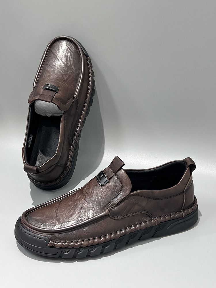 Genuine Leather Sole Loafers Wide Toe Casual Slip-On Soft Cowhide Comfortable Driving Handmade Men's Shoes_voghion.com
