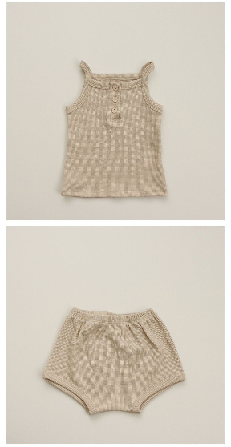 Pijamas de estilo coreano para niños, chaleco para bebé, pantalones cortos para el hogar, ropa informal de punto para niñas_voghion.com