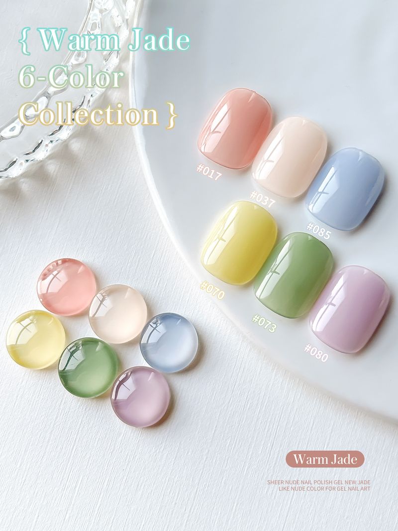 Novità Primavera 2025 - Set di smalti in gel color nudo traslucido ghiaccio - Serie "Gentle Jade", trasparenti e versatili per la nail art_voghion.com