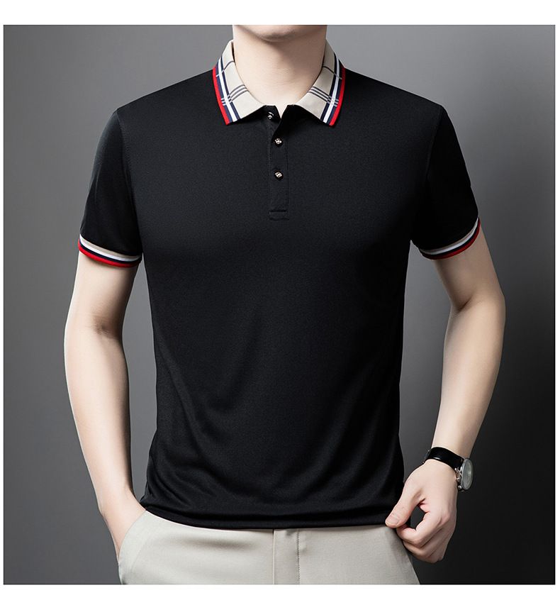 Herrkläder Sommar Herr Kortärmad pikétröja Business Casual Jacquard Lapel T-shirt Ice Silke Andas Casual All Match pikétröja_voghion.com