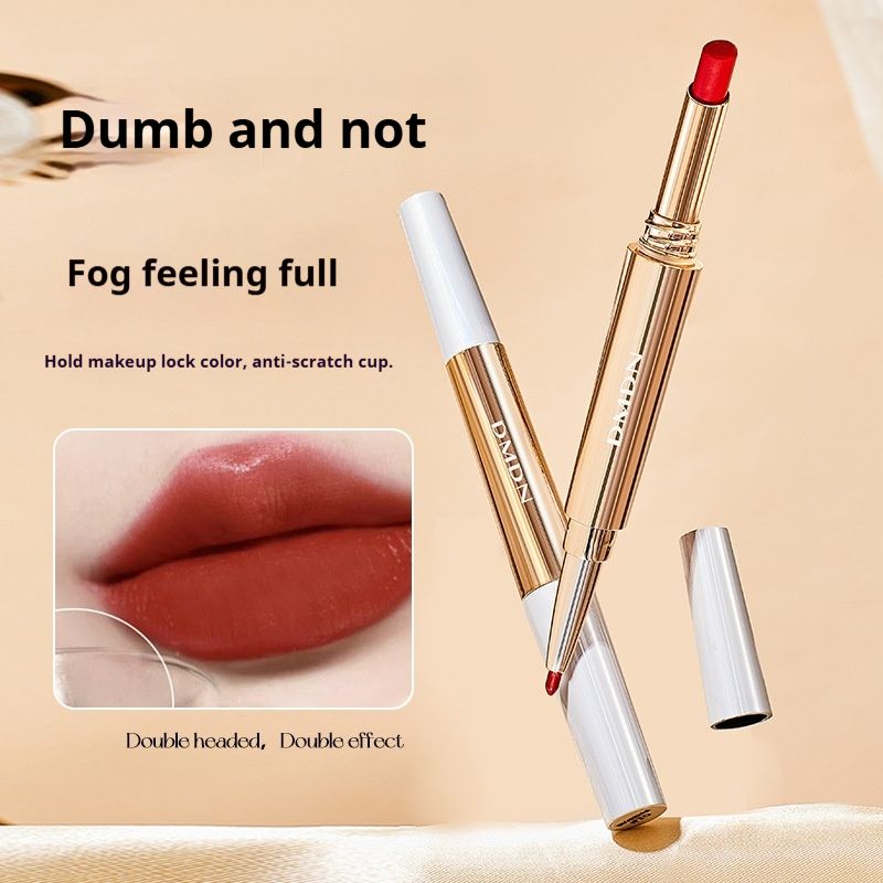 Batom clareador fosco aveludado, delineador labial antiborras com dupla face e óleo, cosméticos_voghion.com