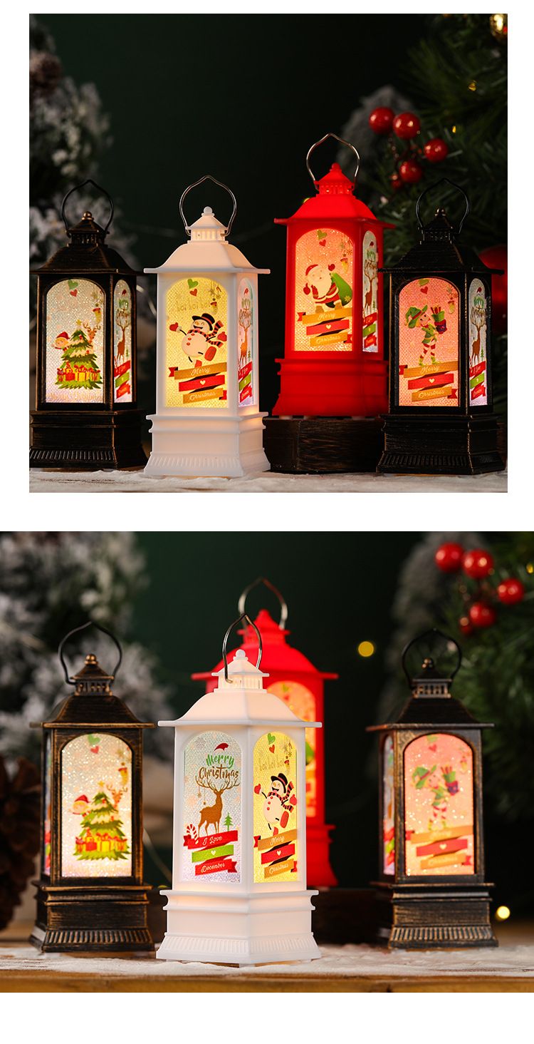 Lanternes lumineuses LED décoratives de Noël - Figurines Père Noël/Bonhomme de neige/Sapin/Elfe avec lumières étoilées panoramiques pour la décoration de table des fêtes_voghion.com