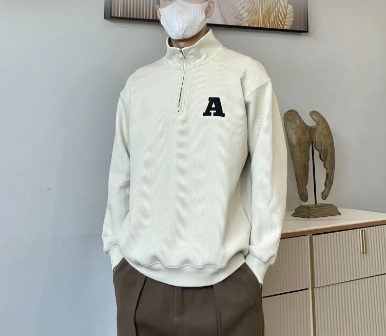 Halbrollkragenpullover, modischer Pullover mit besticktem Buchstaben, koreanische Version, trendiges Herrenoberteil, Frühling und Herbst, trendige Marke, lässiger, rüpelhafter, hübscher Mantel für Herren_voghion.com