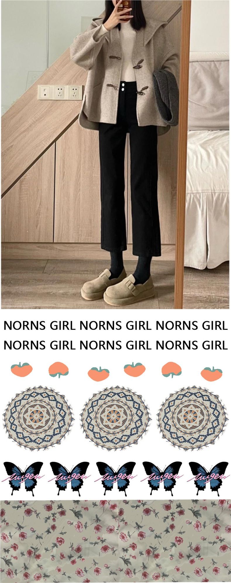 Jaqueta feminina curta de lã com botões de chifre, estilo outono/inverno, com capuz e design elegante._voghion.com