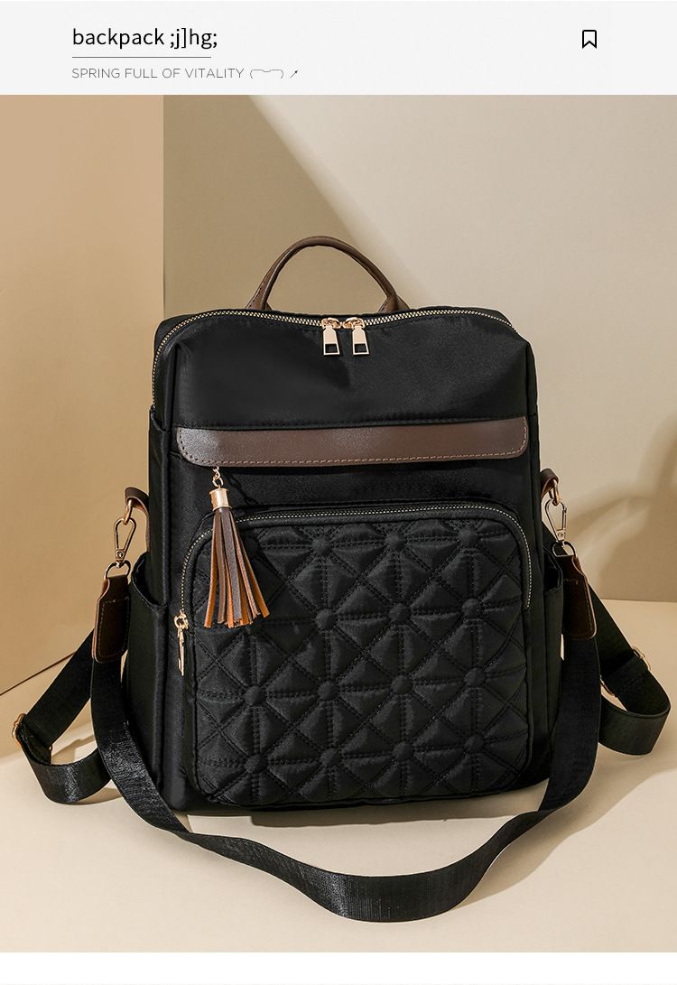 Women's Backpack Diamond Check Embroidered Thread Women's Backpack Large Capacity Waterproof Travel Backpack_voghion.com