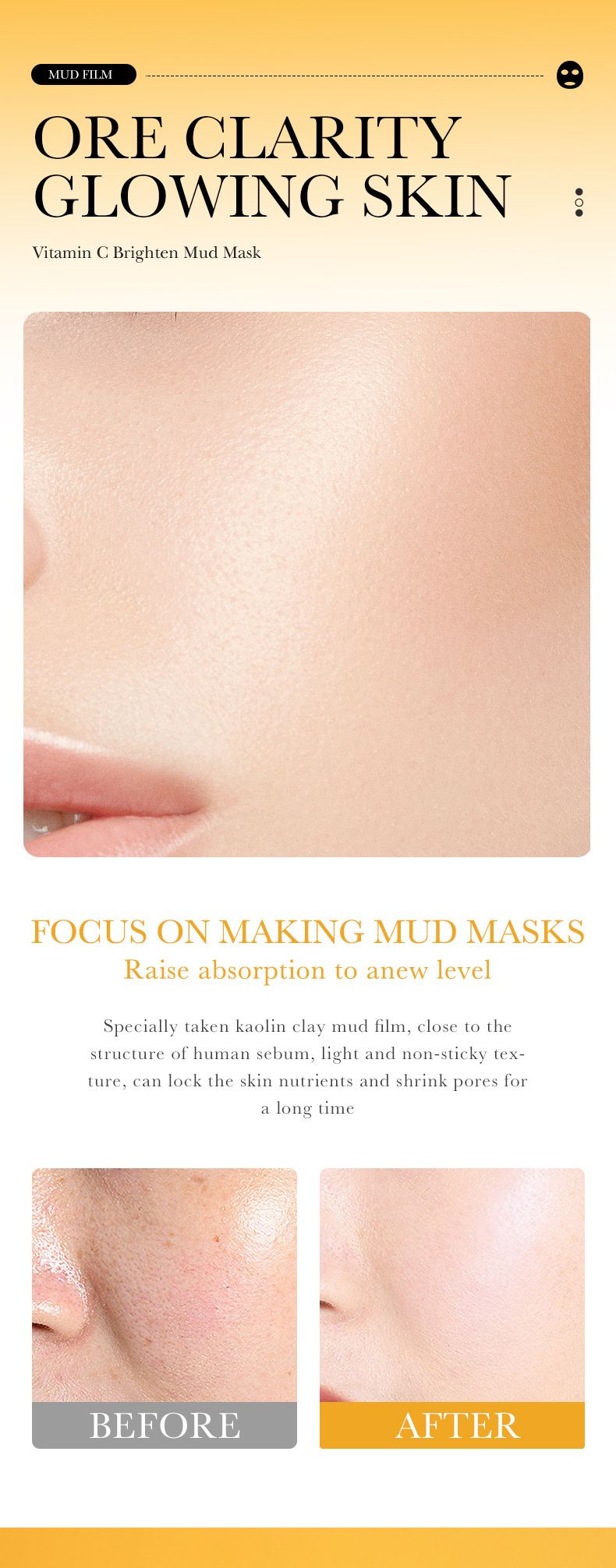 BIOAOUA Masque de boue éclaircissant à la vitamine C 8 g x 10 pièces Masque nettoyant en profondeur pour le contrôle du sébum Masque éclaircissant pour le teint_voghion.com