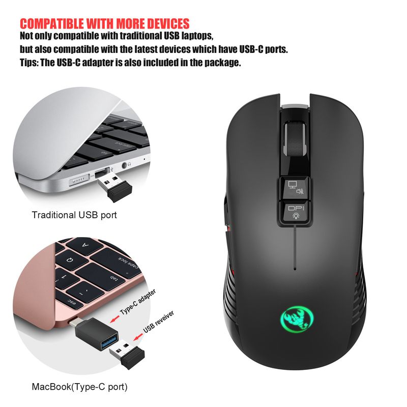 Neu T30 Wiederaufladbare Drahtlose 3600dpi Einstellbare Bunte Glow Spiel 7D Maus mit Licht_voghion.com