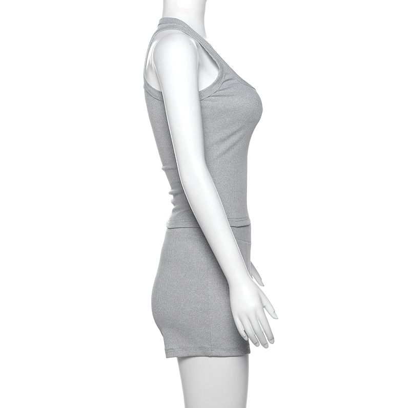 Damenbekleidung Herbstmode Lässig Rundhals Einfarbig Slim Fit I-förmige Weste Hohe Taille Shorts Anzug_voghion.com