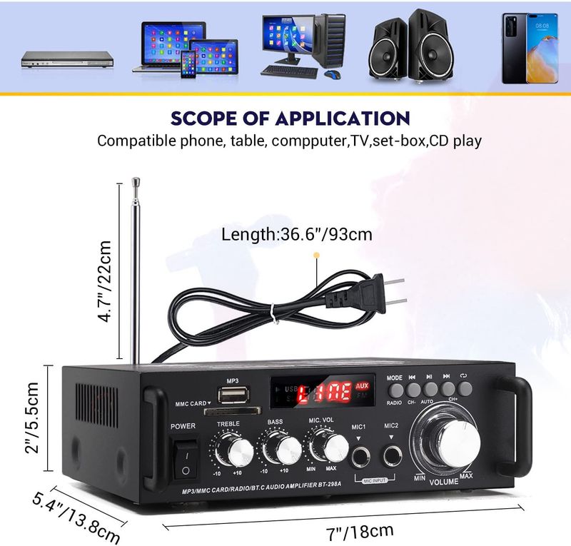 Mini Small Speaker Power Amplification Card Slot U Disk Radio 12V 220V Bluetooth Amplifier BT-298A_voghion.com