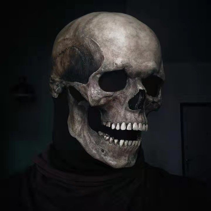 Halloween neue Art beweglicher Mund Totenkopfmaske Kopfbedeckung Mund beweglicher Totenkopf Vollschädelmaske_voghion.com