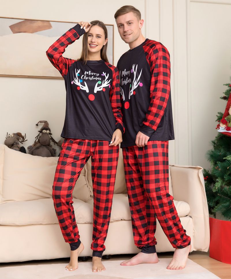 Set pigiama per la casa stampato con lettere scozzesi per outfit natalizio per la famiglia_voghion.com