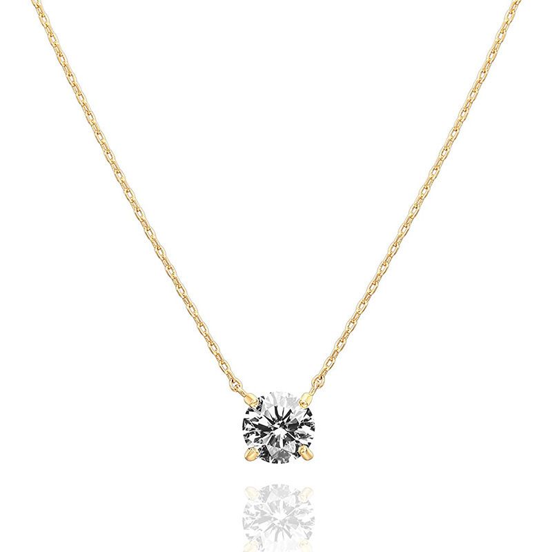 Colar com pingente de corrente de clavícula simples e fresco de 2 quilates, clássico, de moissanita branca banhado a ouro, para mulheres_voghion.com