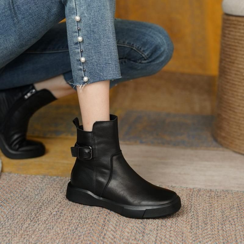Retro Boots For Women Autumn Winter Women's Shoes Leather Casual Flat Ankle Boots Female Platform Short Boots_voghion.com