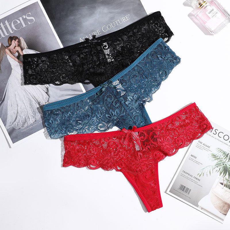2025d 2025d Popular Lace Sexy Thong T-Panties Low Waist Cotton Crotch Women's Underwear_voghion.com