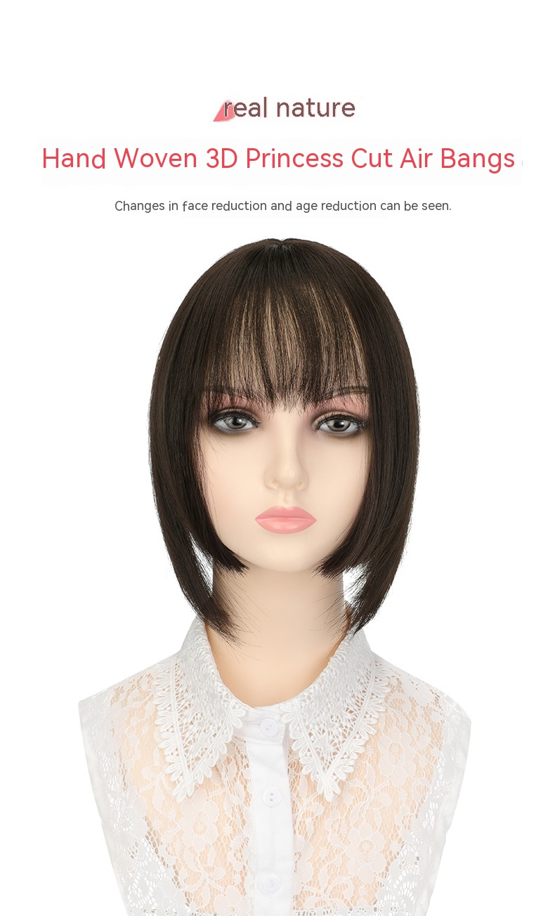 La parrucca 3D Bangs è alla moda, naturale e realistica. Acconciatura da principessa con taglio principessa intrecciata a mano, capelli bianchi coprenti e parrucca patchwork superiore_voghion.com