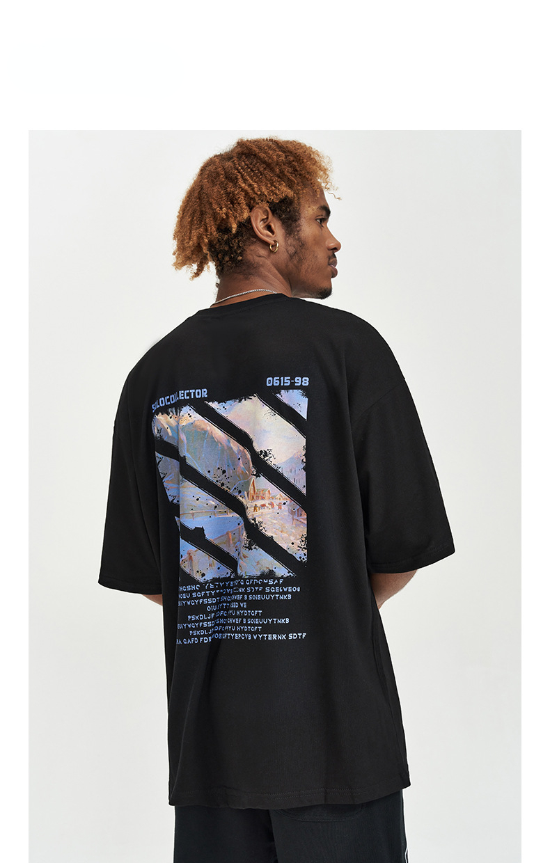 Sommer Ny Herre Kreativ Printet Kortærmet Skulderfri T-shirt_voghion.com