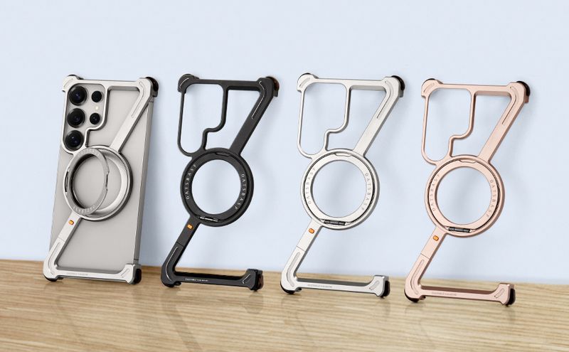 Custodia per telefono Eary Minimalist per Samsung Galaxy S25 Ultra con supporto magnetico girevole a 360°, gusci in metallo senza cornice in alluminio_voghion.com