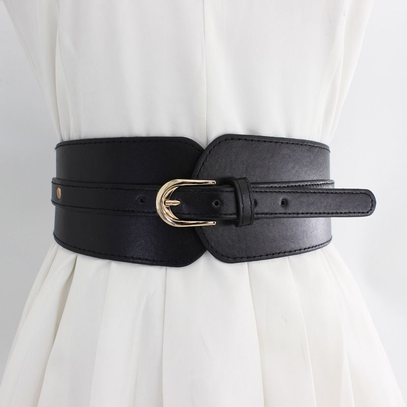 Cintura larga da donna con abito decorativo con fibbia ad ardiglione, cintura elastica elastica, cintura retrò europea e americana da donna_voghion.com