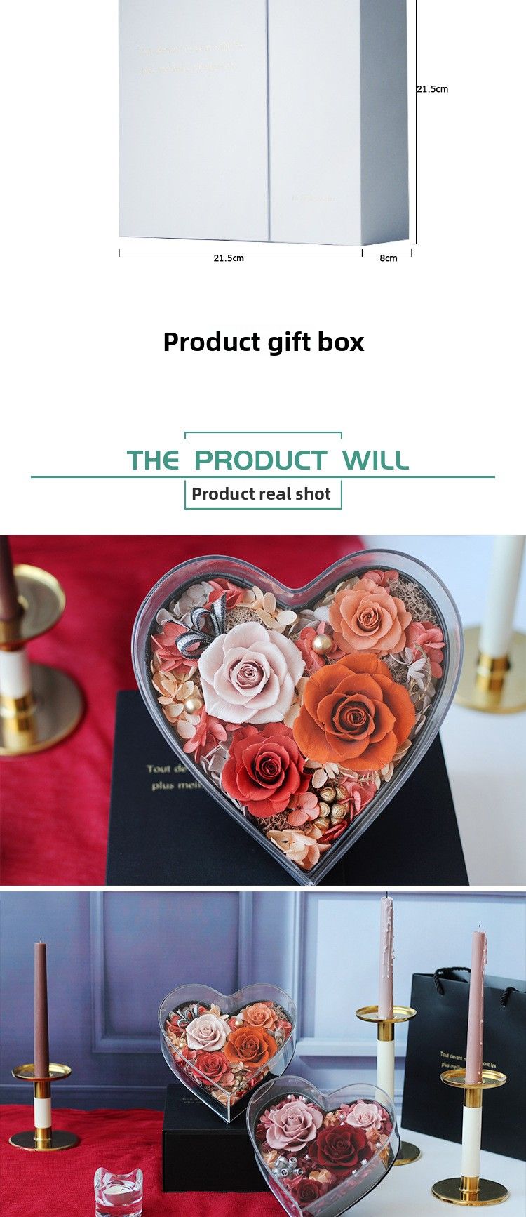Heart-Shaped Preserved Rose - Acrylic Box With Real Flower, Romantic Gift For Girlfriend, Valentine's Day/Birthday_voghion.com
