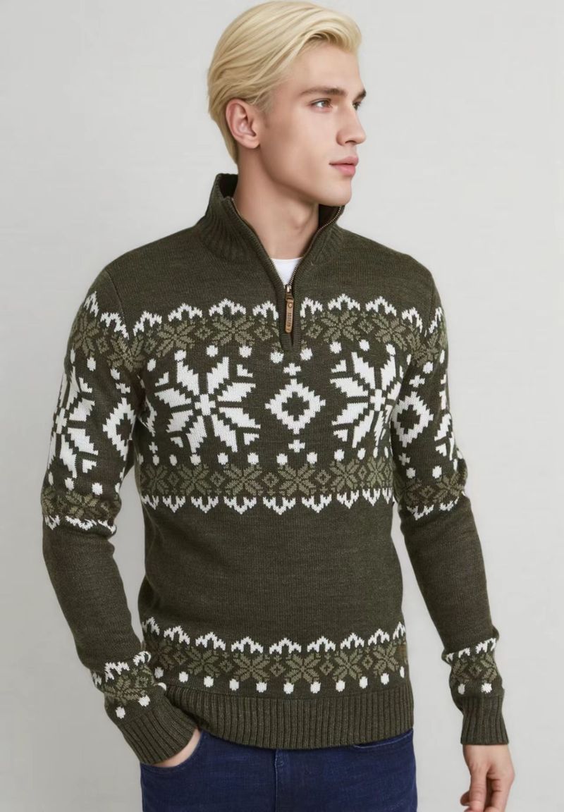 Erkek Slim Fit Örgü Kazak | Vintage Esintili Yarım Fermuarlı Kazak | Kışlık Günlük Dokulu Kazak (Düz Renkler)_voghion.com